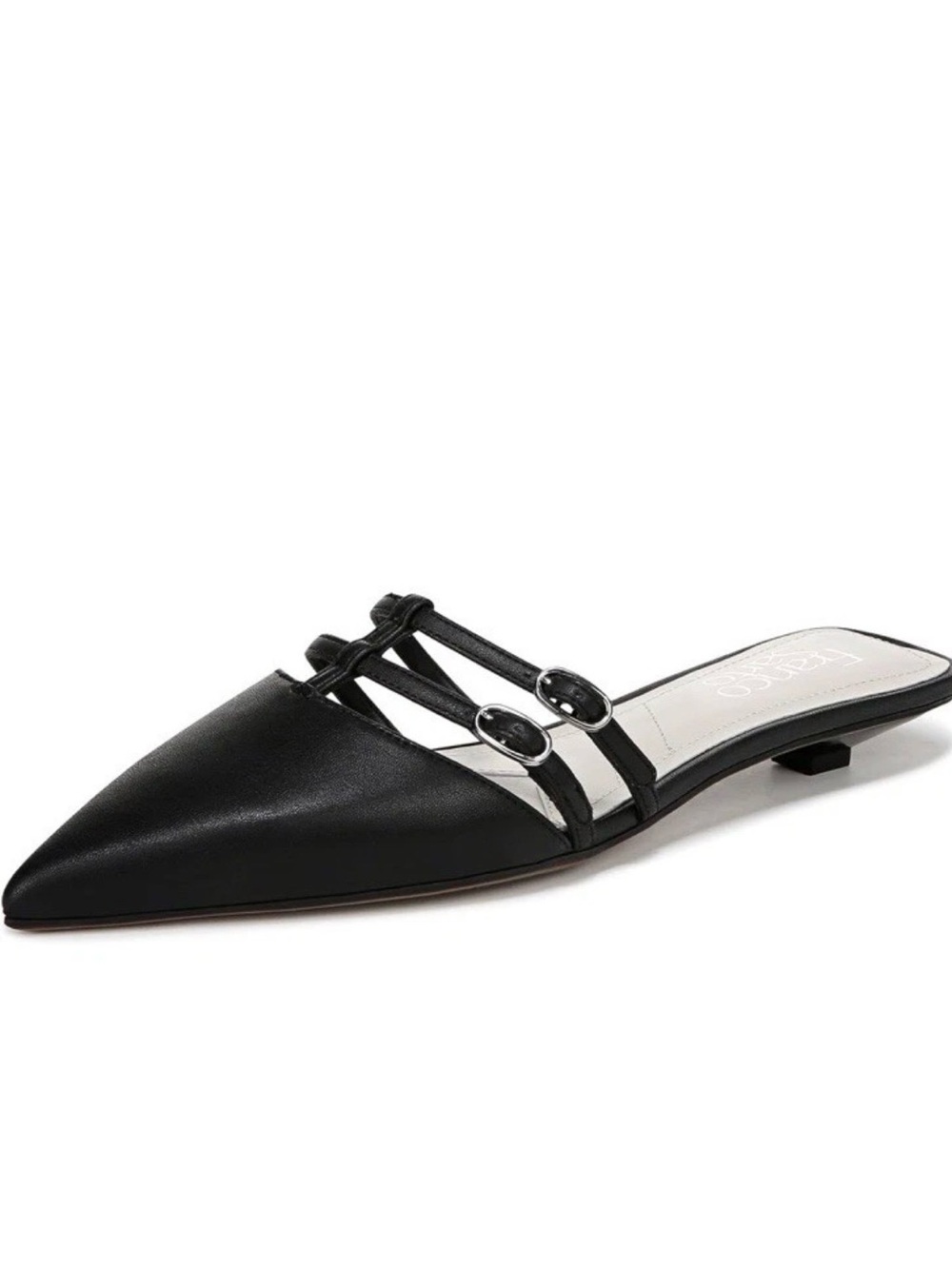 NWOT Franco Sarto Black Leather Pia Kitten Heel Mules Size 9